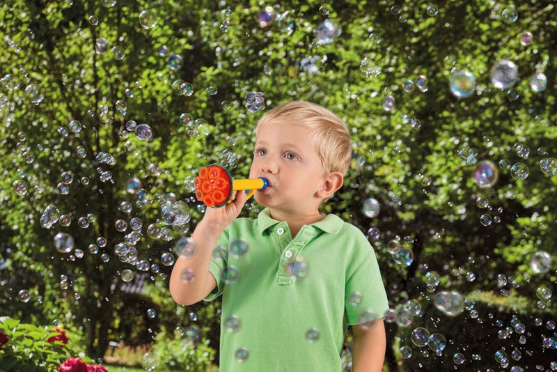 PUSTEFIX Multi Bubble Trumpet Blowing Toy for Kids Set includes Trumpet Blower, 8.45 oz Bubbles Bottle and Liquid Tray - Image 2